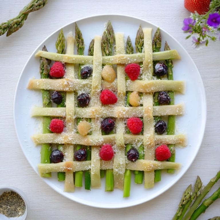 A vibrant close-up of the Botanical Lattice appetizer, showcasing the colorful fruit filling the woven structure.