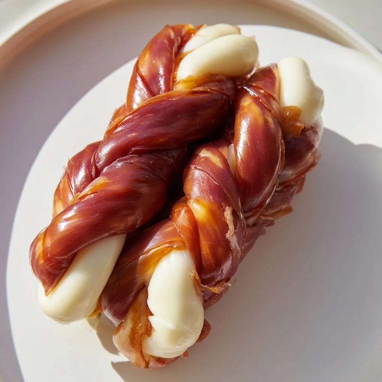 Mouthwatering The Nautical Knot appetizer: braided prosciutto and cheese ready for your next party spread.