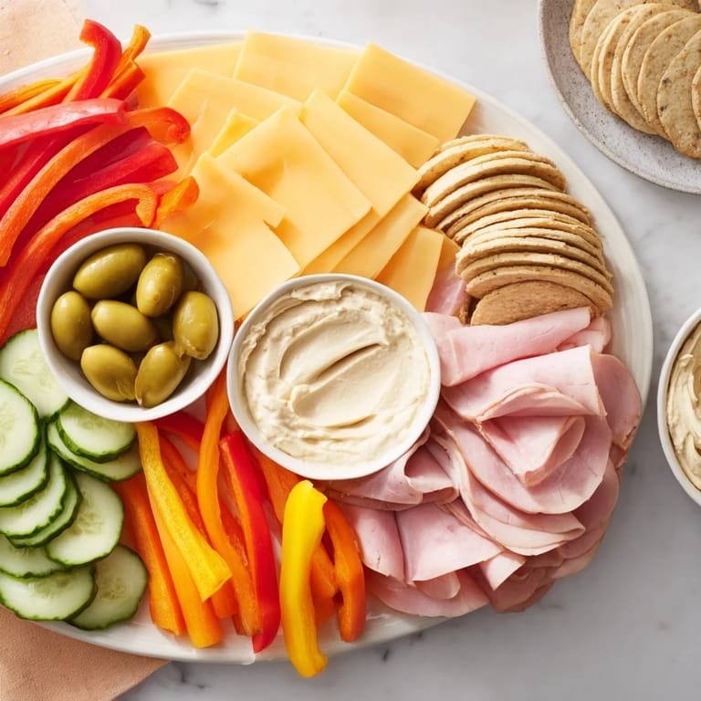 This Budget-Friendly Family Spread is overflowing with ham, cheddar, and easy-to-grab crackers for everyone.