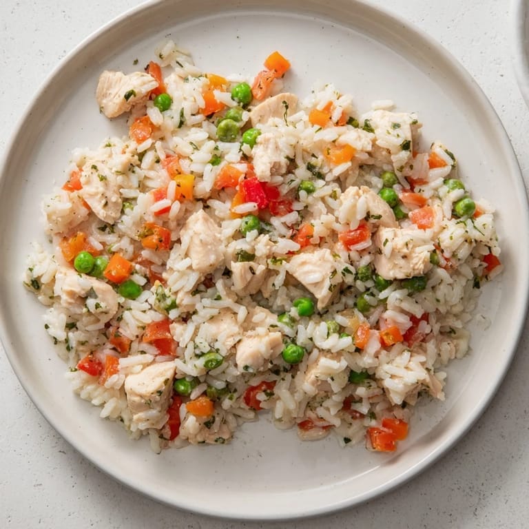 A vibrant photograph of the hearty One-Pot Chicken and Rice, brimming with fluffy rice and juicy chicken.