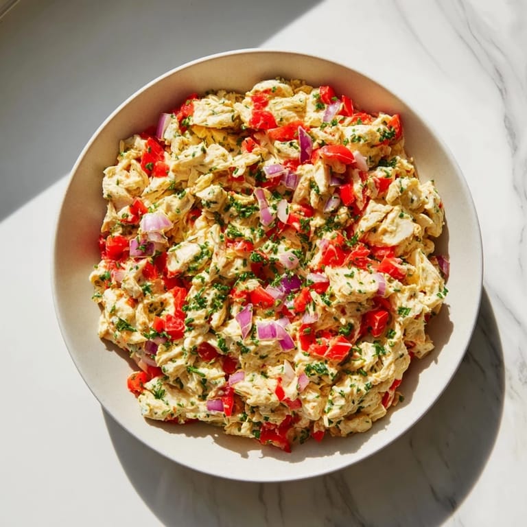 This easy canned chicken salad features colorful veggies and zesty Mrs. Dash for fantastic flavor.