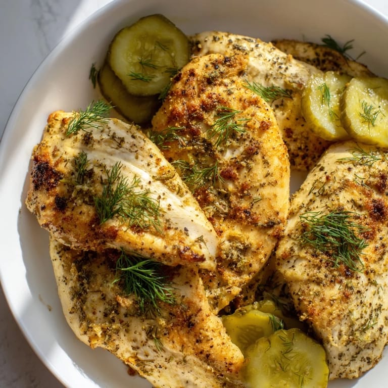 Oven-baked Pickle Ranch Chicken with crispy edges, perfectly seasoned and ideal for a simple family meal.