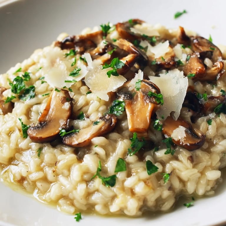 Golden sautéed mushrooms mingle beautifully in this rich, decadent risotto ready to serve.