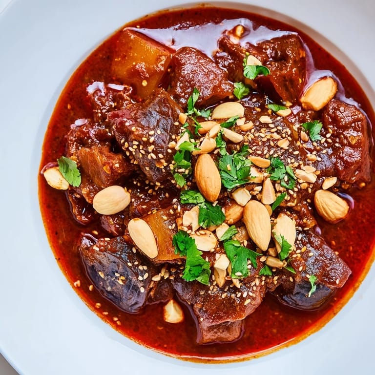 A hearty bowl of Moroccan Lamb Tagine, showcasing the rich flavors of a North African stew.