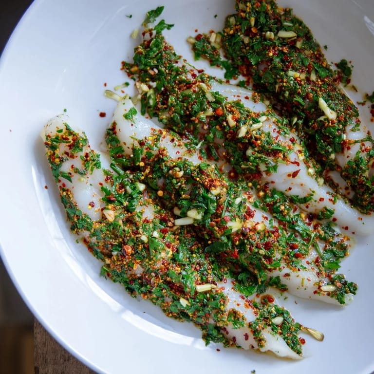 Vibrant, thick Moroccan Chermoula Marinade with finely chopped cilantro and lemon zest, perfect for flavorful fish dishes.