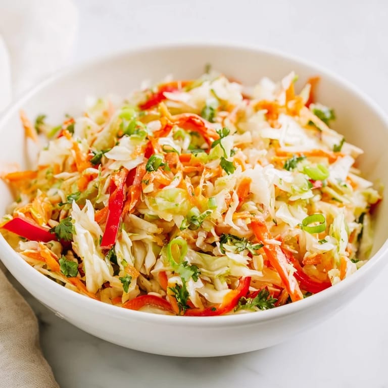 Freshly prepared Sauerkraut Slaw served chilled in a rustic bowl, showcasing crisp textures perfect for a healthy, vegan side dish.