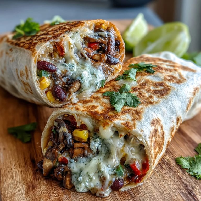 Golden-brown Veggie Burritos stuffed with beans and corn, sliced to reveal the colorful vegetarian filling.