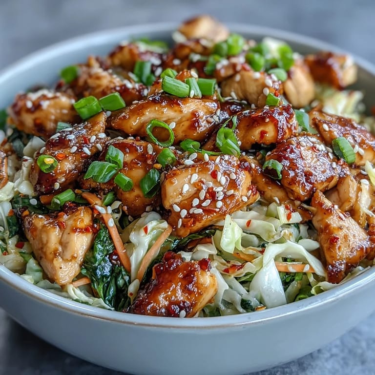 Bright photo of an easy low-carb Egg Roll Bowls with Chicken and Cabbage dinner, garnished with fresh scallions and sesame seeds.