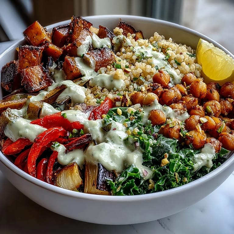 A close-up of Mediterranean Buddha Bowl Meal Prep shows colorful roasted zucchini, sweet peppers, and chickpeas atop nutty bulgur, ready for easy weekly meal prep containers.
