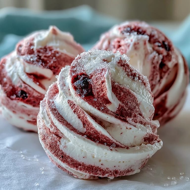 Delicate, light as air Black Currant Meringues, dusted with purple powder and served beside a bowl of fresh blackberries.