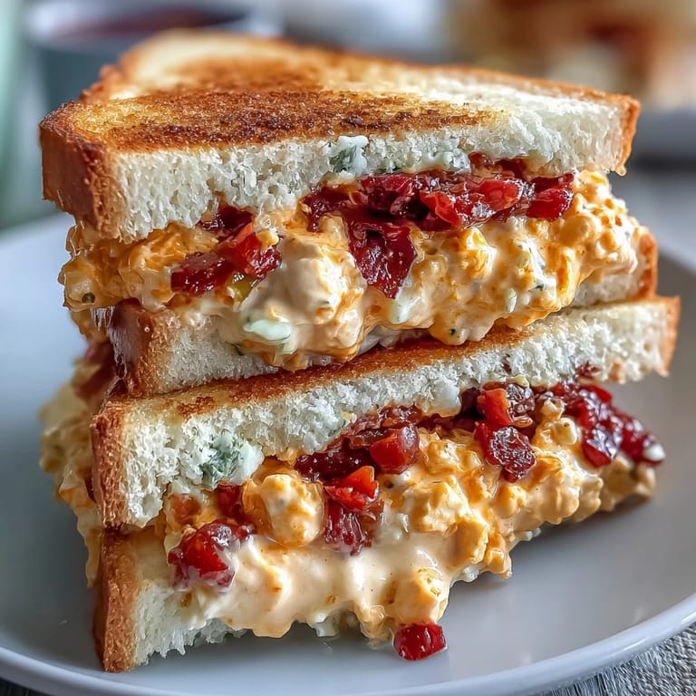 Perfectly trimmed pimento cheese tea sandwiches arranged on a platter, ideal for Derby parties or afternoon gatherings.