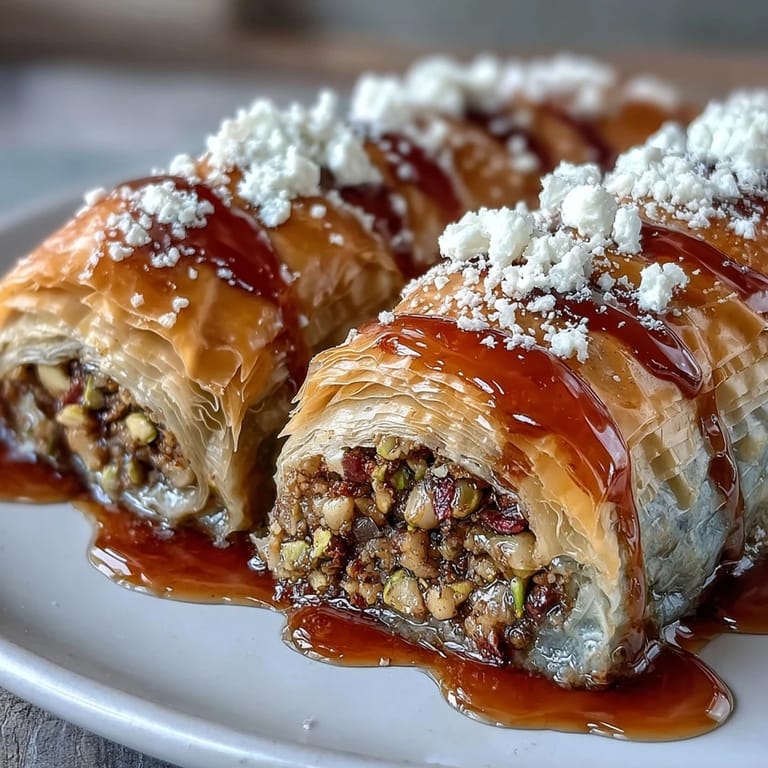 Crispy phyllo pastry rolls filled with fragrant crushed pistachios and drizzled with orange blossom syrup.  