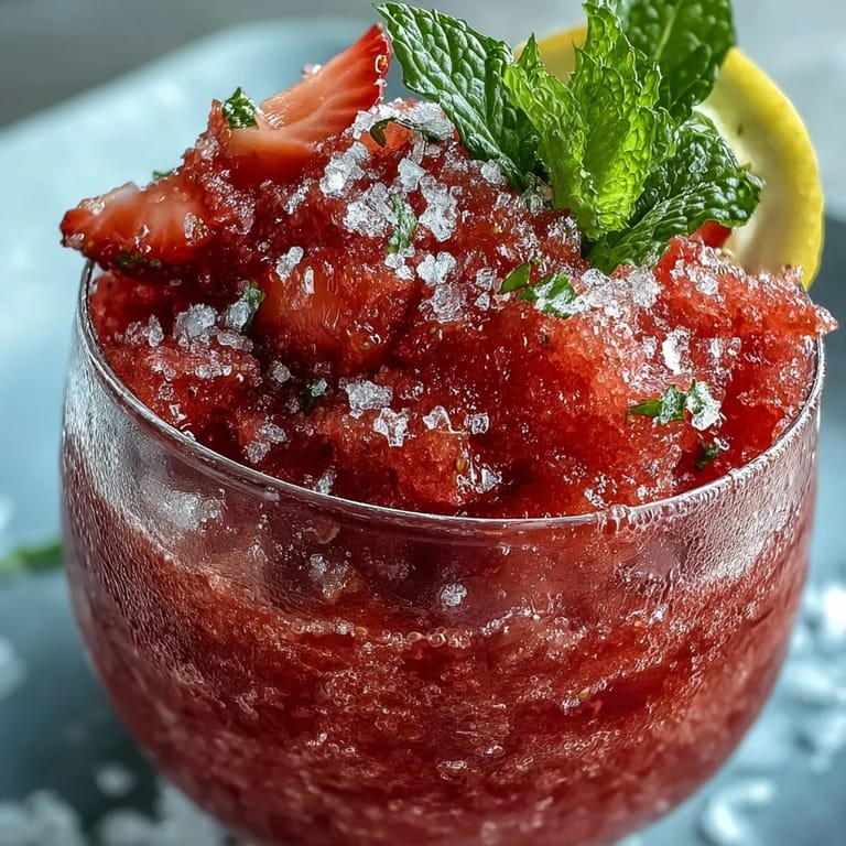 Frosty strawberry lemonade slushie blending frozen berries, lemon juice, and sugar.