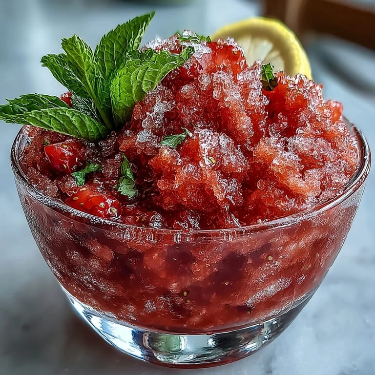 Three-ingredient strawberry lemonade slushie served in chilled glasses with mint garnish.  