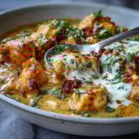 Golden-brown chicken simmered in an Easy Chicken Curry with creamy tomato sauce and fresh cilantro garnish.