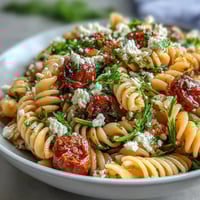 Lemon Vinaigrette Pasta Salad with Cucumbers and Cherry Tomatoes: A vibrant pasta salad bursting with crisp cucumbers, juicy cherry tomatoes, and zesty lemon dressing, perfect for summer picnics.