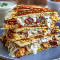 Cinco de Mayo Street Corn Quesadillas with Chipotle Crema, featuring roasted corn, melted cheese, and smoky chipotle drizzle.